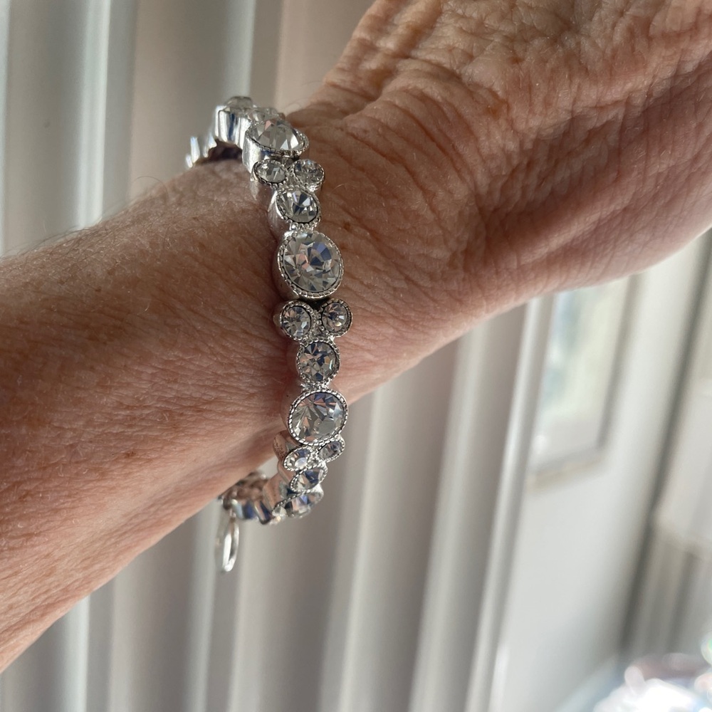 Jones New York Silver Stretch Bracelet with Crystal Accents/Matching Earrings